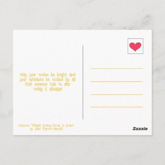 Carte Postale Chat Souriant Heureux En Été Penser De Vous (Dos)