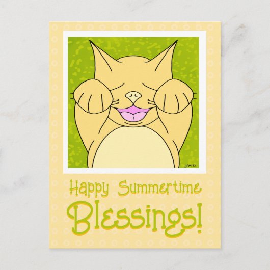 Carte Postale Chat Souriant Heureux En Été Penser De Vous (Devant)