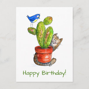 Carte Postale Chat sournois avec Cactus