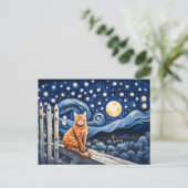 Carte Postale Chat sous l'aquarelle étoilée (Debout devant)