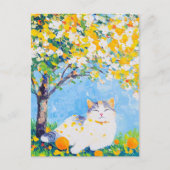 Carte Postale Chat sous l'arbre orange (Devant)