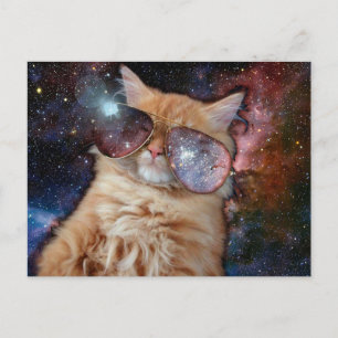 Carte Postale Chat spatial portant des lunettes de soleil