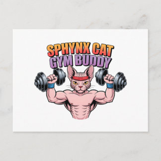 Carte Postale Chat Sphynx Copain de Gym Musclé Dessin Animé