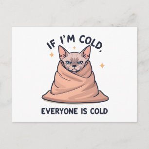 Carte Postale Chat Sphynx Grincheux Art Cartoonique Humour Froid
