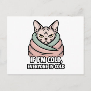 Carte Postale Chat Sphynx Grincheux Art Cartoonique Humour Froid