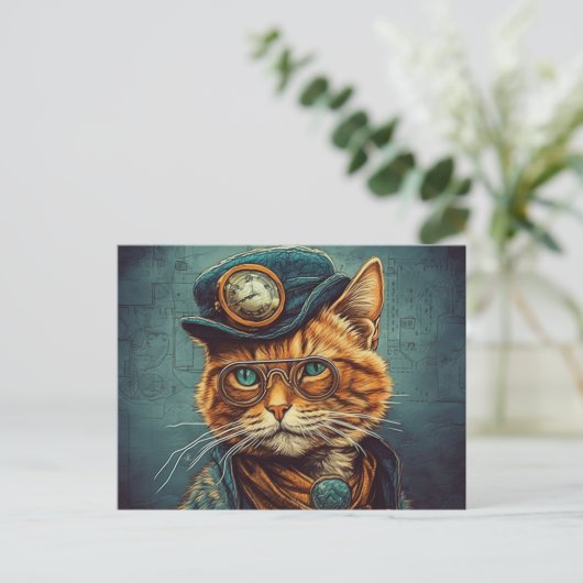 Carte postale Chat Steampunk (Debout devant)