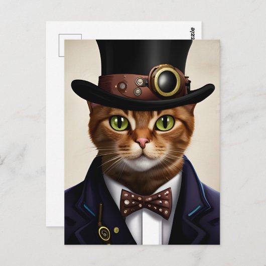 Carte postale Chat Steampunk (Devant / Derrière)