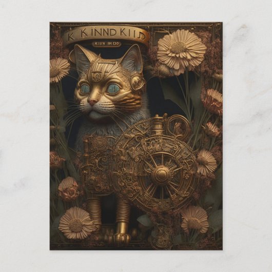 Carte Postale Chat Steampunk Art Numérique Gothique (Devant)