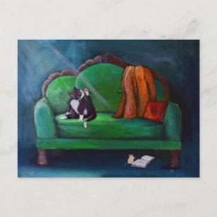 Carte Postale Chat sur canapé Art drôle et fantaisiste