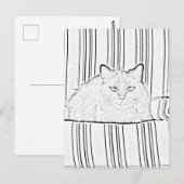 Carte postale - Chat sur Chaise Rayée à Colorier (Devant / Derrière)