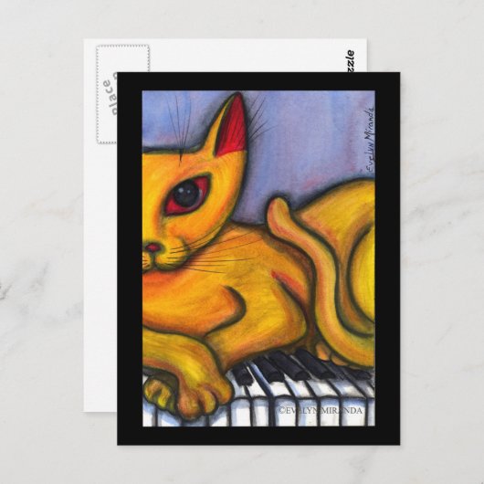 Carte Postale Chat sur clavier de piano (Devant / Derrière)