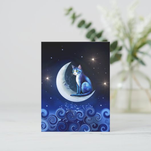 Carte Postale Chat sur Crescent Moon bleu Chat 773 (Debout devant)