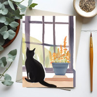 Chat sur l'appui de fenêtre | Silhouette Aquarelle