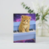 Carte Postale Chat sur le piano bleu (Debout devant)