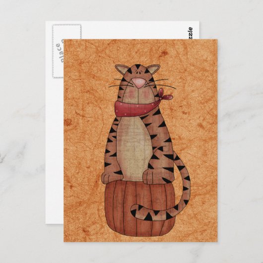 Carte Postale Chat sur un Citrouille (Devant / Derrière)