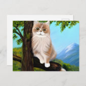Carte Postale Chat sur une branche Art (Devant / Derrière)