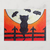 Carte Postale Chat sur une clôture dans la lune chauves-souris (Devant)