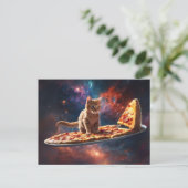 Carte Postale Chat surfant une pizza dans le cosmos (Debout devant)