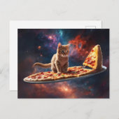 Carte Postale Chat surfant une pizza dans le cosmos (Devant / Derrière)