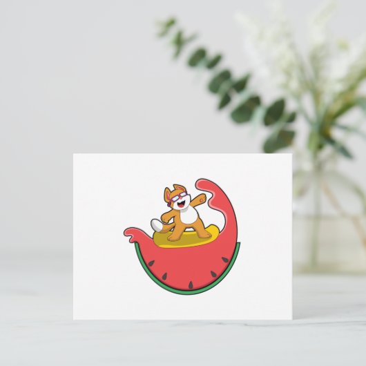 Carte Postale Chat surfeur avec pastèque (Debout devant)