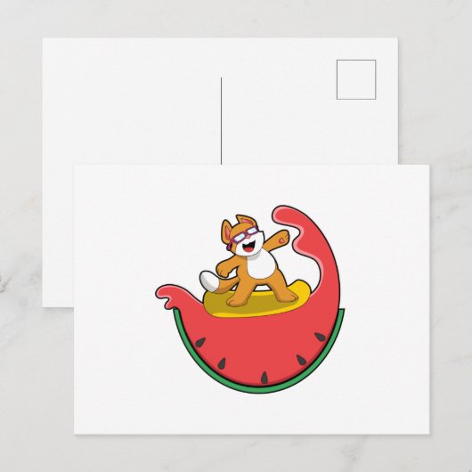 Carte Postale Chat surfeur avec pastèque (Devant / Derrière)