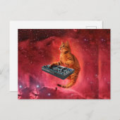 Carte Postale Chat synthétiseur dans l'espace rouge (Devant / Derrière)