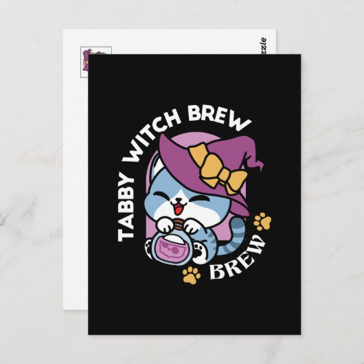 Carte Postale Chat Tabby d'Halloween – Chapeau de Sorcière & Art (Devant / Derrière)