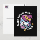 Carte Postale Chat Tabby Halloween – Chapeau de Sorcière & Art d (Devant / Derrière)