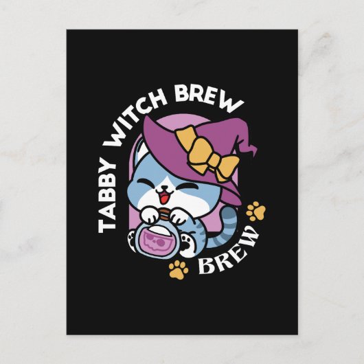 Carte Postale Chat Tabby Halloween – Chapeau de Sorcière & Art d (Devant)