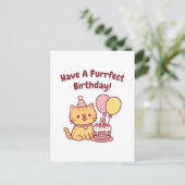 Carte Postale Chat Tabby Mignon Avec Gâteau Anniversaire Parfait (Debout devant)
