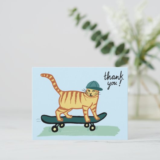 Carte Postale Chat Tabby planchiste MERCI (Debout devant)