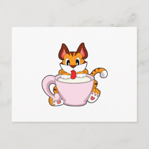 Carte Postale Chat tigre avec tasse de lait.PNG