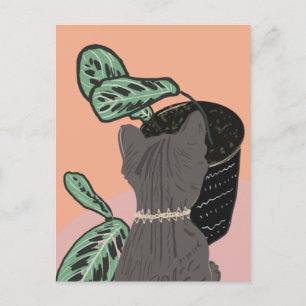 Carte Postale Chat Tigre Gris Plantes Merci 