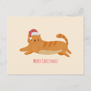 Carte Postale Chat Tigré Jaune de Noël