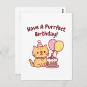 Carte Postale Chat Tigré Mignon Avec Gâteau Anniversaire Drôle P (Devant / Derrière)