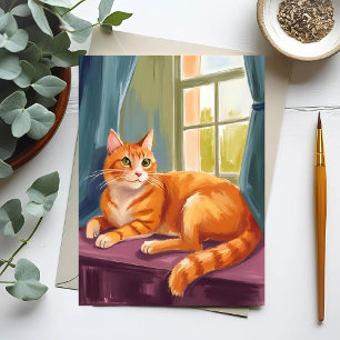 Carte Postale Chat tigré orange aquarelle animal de compagnie