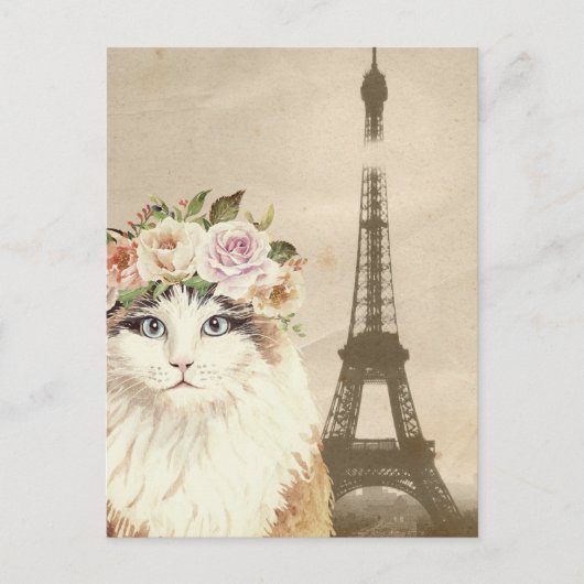 Carte Postale Chat & Tour Eiffel (Devant)