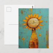 Carte Postale Chat Tournesol Mignonne S'Amuser Dans La Peinture (Devant / Derrière)