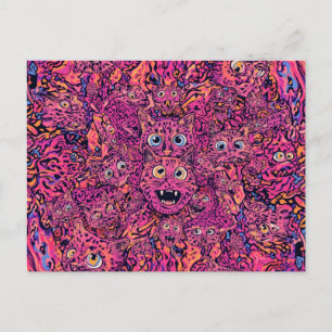 Carte Postale Chat trippy psychédélique dans un néon vibrant