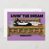 CARTE POSTALE CHAT TUXEDO AVEC LAPIN AU LIT, ART PANDA KITTY  (Devant / Derrière)