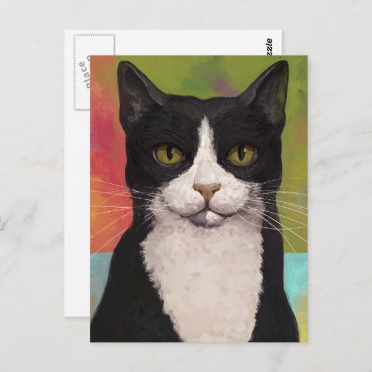 Carte Postale Chat Tuxedo Coloré (Devant / Derrière)