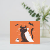 Carte Postale Chat Vampire Noir Drôle pour Halloween (Debout devant)