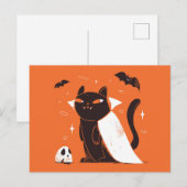 Carte Postale Chat Vampire Noir Drôle pour Halloween (Devant / Derrière)