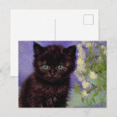 Carte Postale Chat Van Gogh avec fleurs blanches (Devant / Derrière)