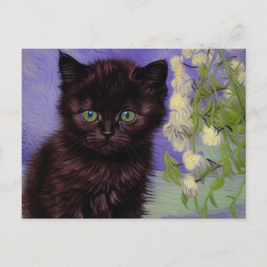 Carte Postale Chat Van Gogh avec fleurs blanches (Devant)