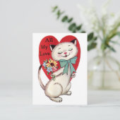 Carte Postale Chat vintage Avec Fleurs Valentine (Debout devant)