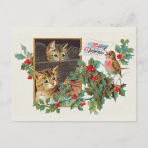 Carte Postale Chat Vintage Noël mignon