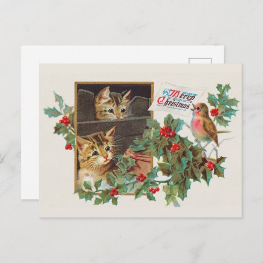 Carte Postale Chat Vintage Noël mignon (Devant / Derrière)