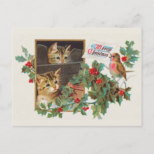 Carte Postale Chat Vintage Noël mignon (Devant)