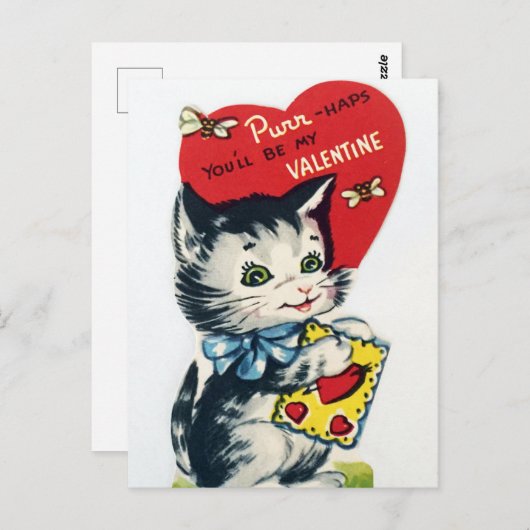 Carte Postale chat vintage Valentine (Devant / Derrière)